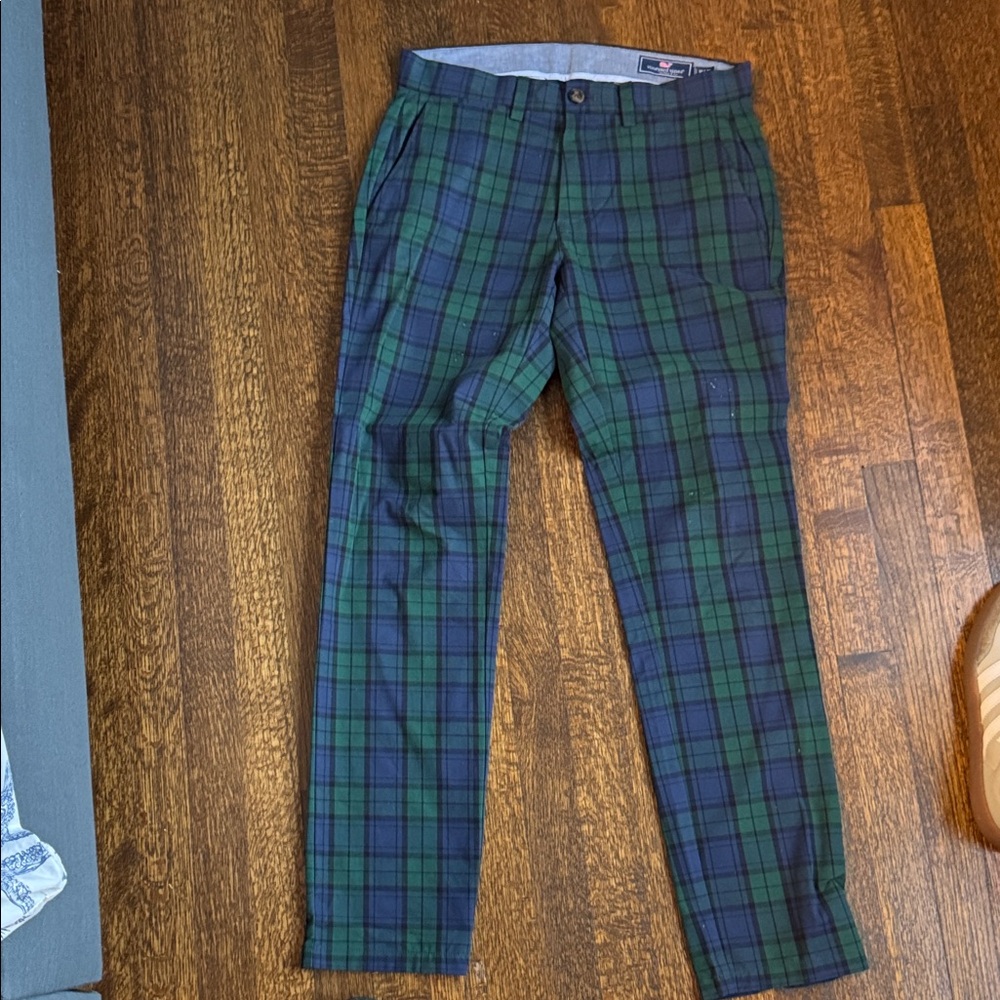 Vineyard Vines Men's Checkered Chinos - Blue and Green